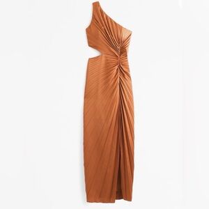 Abercrombie & Fitch Giselle Pleated One Shoulder Cutout Maxi Dress in Orange
